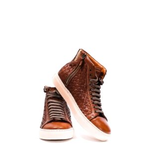 Sneakers alta intrecciata da uomo in pelle