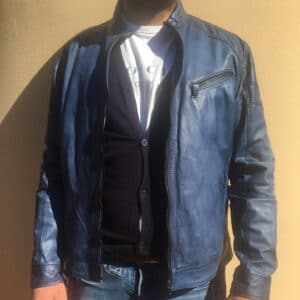 Alternative view of Giacca in pelle uomo Pegaso Tuscany tamponata a mano
