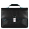 Leather briefcase with flap and Piquadro closure