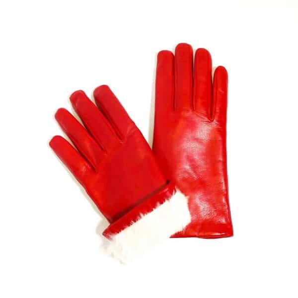 Classic woman leather glove with rabbit lining