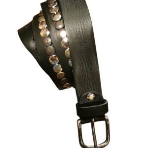 Leather belt multicolored rivets