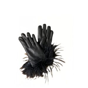 Guanto donna in pelle con dettaglio piume